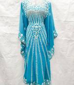 Sky-blue embroidered georgette fustan