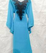 Sky-blue embroidered georgette fustan