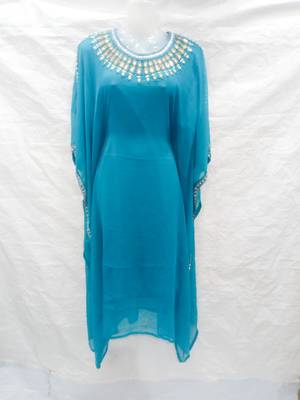 Sky-blue embroidered georgette fustan 1