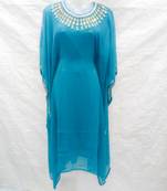 Sky-blue embroidered georgette fustan