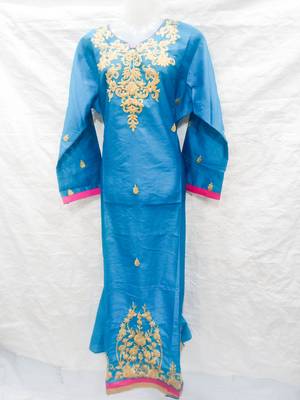 Sky-blue embroidered georgette fustan 1
