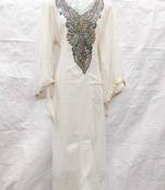 Off-white embroidered georgette fustan