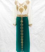 Off-white embroidered georgette fustan