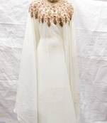 Off-white embroidered georgette fustan