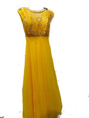 Yellow embroidered georgette farasha 1
