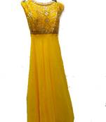 Yellow embroidered georgette farasha