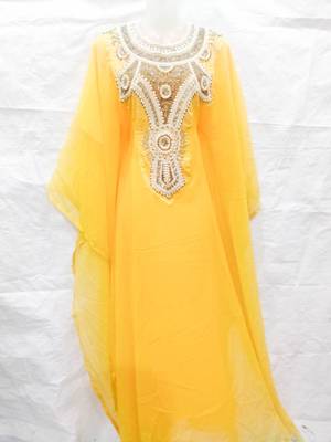 Yellow embroidered georgette farasha 1