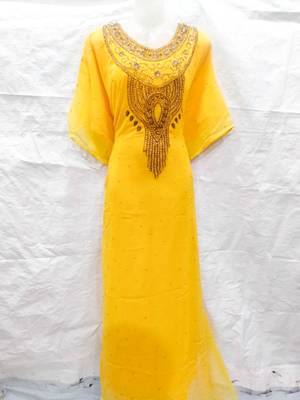 Yellow embroidered georgette farasha 1