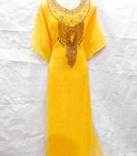Yellow embroidered georgette farasha
