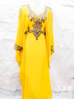 Yellow embroidered georgette farasha 1