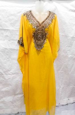 Yellow embroidered georgette farasha 1