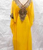 Yellow embroidered georgette farasha