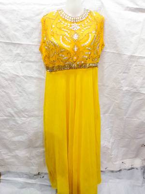 Yellow embroidered georgette farasha 1