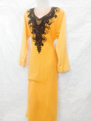Yellow embroidered georgette farasha 1