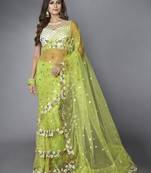 Green embroidered net saree with blouse