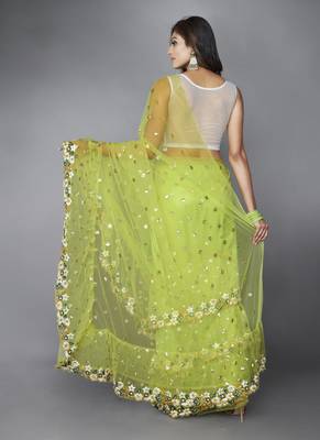 Green embroidered net saree with blouse 2