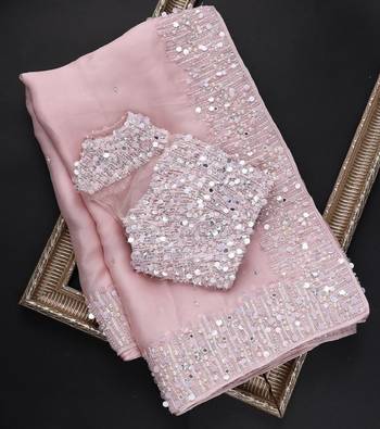 Baby pink embroidered organza saree with blouse 1
