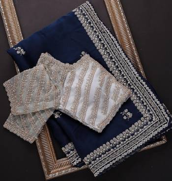Navy blue embroidered organza saree with blouse 1