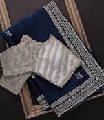 Navy blue embroidered organza saree with blouse