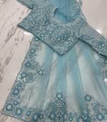 Sky blue embroidered organza saree with blouse