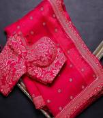 Pink embroidered organza saree with blouse
