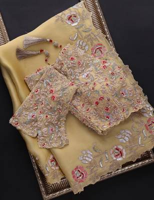 Lime embroidered organza saree with blouse 1