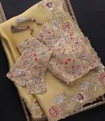 Lime embroidered organza saree with blouse