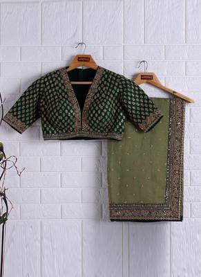 Green embroidered organza saree with blouse 1