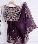 Purple embroidered silk saree with blouse
