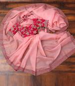 Peach embroidered organza saree with blouse