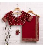 Red embroidered organza saree with blouse