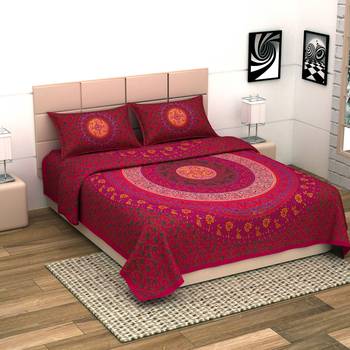Jaipuri Print Cotton Mandala Double Badsheet  240 TC With 2 Pillow Cover 2