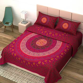 Jaipuri Print Cotton Mandala Double Badsheet  240 TC With 2 Pillow Cover 3