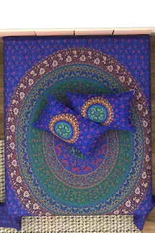 Jaipuri Print Cotton Mandala Double Badsheet  240 TC With 2 Pillow Cover