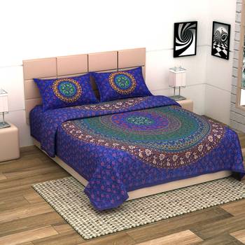 Jaipuri Print Cotton Mandala Double Badsheet  240 TC With 2 Pillow Cover 2