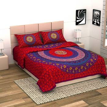 Jaipuri Print Cotton Mandala Double Badsheet  240 TC With 2 Pillow Cover 2