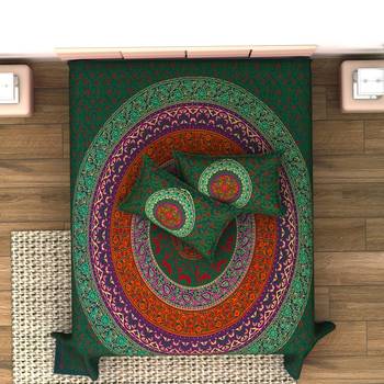 Jaipuri Print Cotton Mandala Double Badsheet  240 TC With 2 Pillow Cover 1