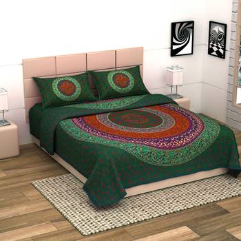 Jaipuri Print Cotton Mandala Double Badsheet  240 TC With 2 Pillow Cover 2