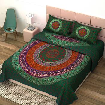 Jaipuri Print Cotton Mandala Double Badsheet  240 TC With 2 Pillow Cover 3