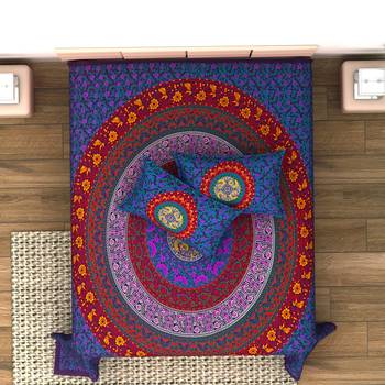 Jaipuri Print Cotton Mandala Double Badsheet  Camel 240 TC With 2 Pillow Cover 1