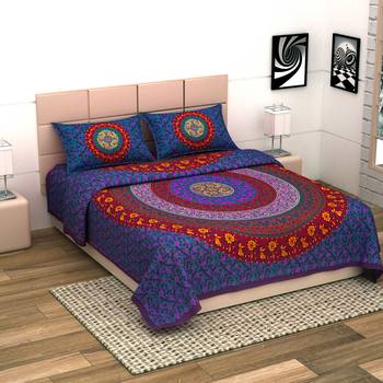 Jaipuri Print Cotton Mandala Double Badsheet  Camel 240 TC With 2 Pillow Cover 2