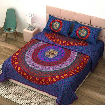 Jaipuri Print Cotton Mandala Double Badsheet  Camel 240 TC With 2 Pillow Cover 3