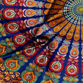Jaipuri Print Cotton Mandala Double Badsheet Mirchi 240 TC With 2 Pillow Cover Size/ 90 X 108 Inch, Color - Blue 1