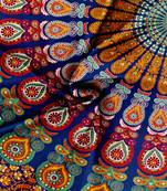 Jaipuri Print Cotton Mandala Double Badsheet Mirchi 240 TC With 2 Pillow Cover Size/ 90 X 108 Inch, Color - Blue