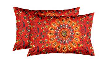 Jaipuri Print Cotton Mandala Double Badsheet Mirchi 240 TC With 2 Pillow Cover 2