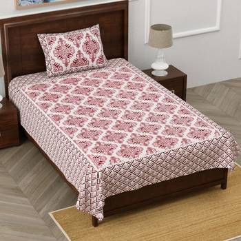 Jaipuri Ethnic 240 TC Single Bedsheet Chocolate Pink ZigZag With 1 Pillow Cover 1