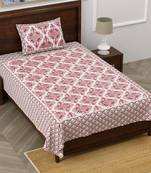 Jaipuri Ethnic 240 TC Single Bedsheet Chocolate Pink ZigZag With 1 Pillow Cover