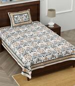 Jaipuri Ethnic 240 TC Single Bedsheet Multi Tree Brown With 1 Pillow Cover Size/ 90 X 108 Inch