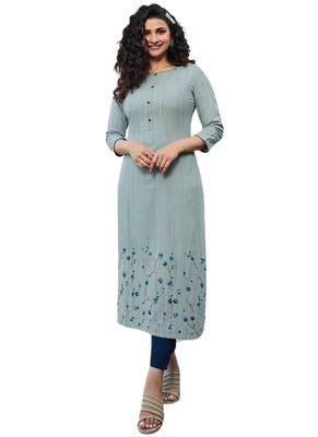Grey embroidered cotton cotton-kurtis 1
