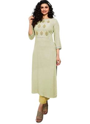 Beige embroidered cotton cotton-kurtis 1